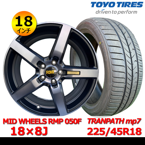 新品夏タイヤホイール4本セット MID WHEELS 050F 18×8J In42 5H PCD114.3 トーヨー TRANPATH mp7 225/45R18