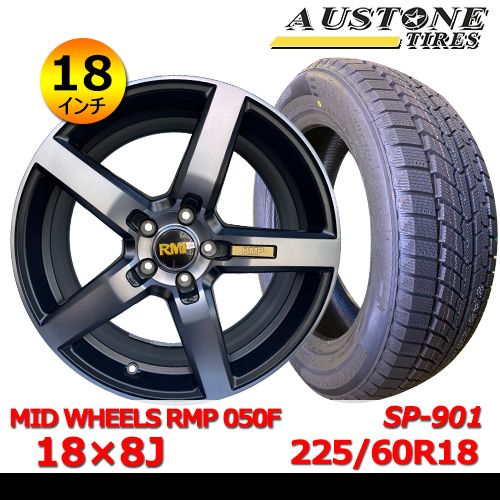 新品冬タイヤホイール4本セット MID WHEELS 050F 18×8J In42 5H PCD114.3 オーストン SP-901 225/60R18